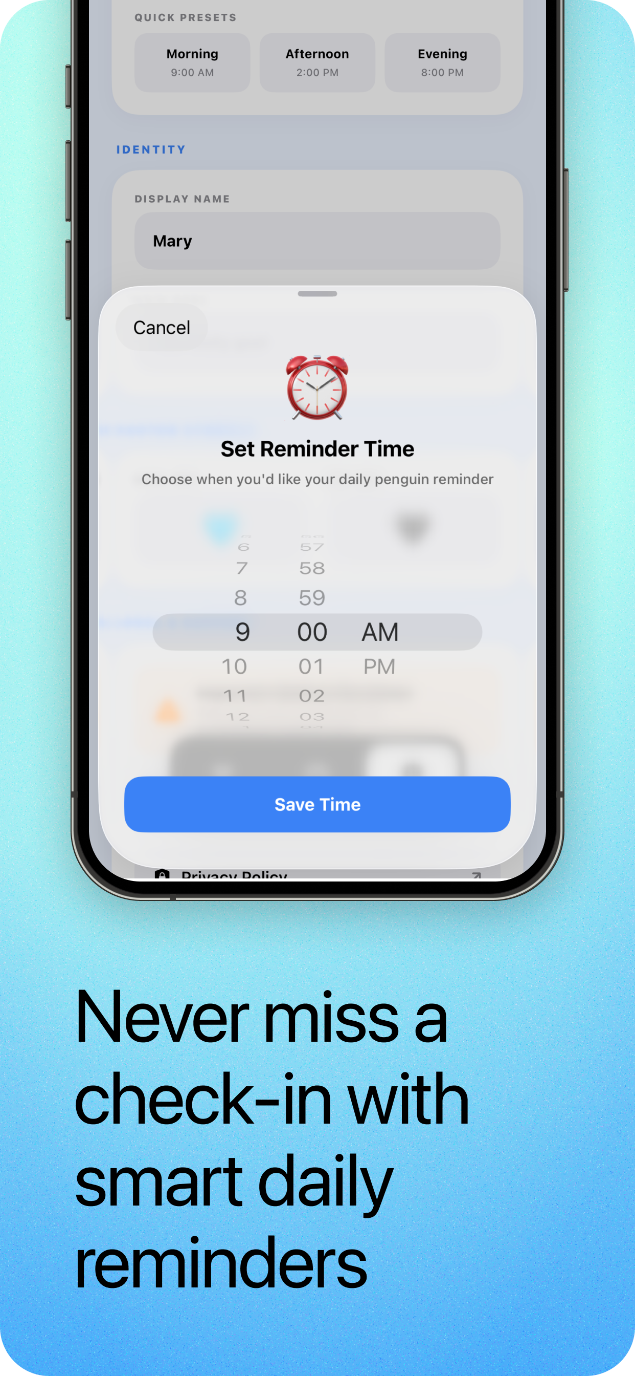 Polar Balance reminder settings screen