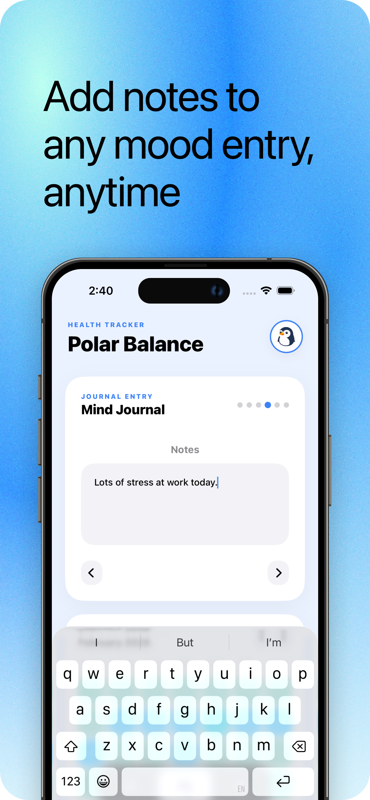 Polar Balance mind journal screen