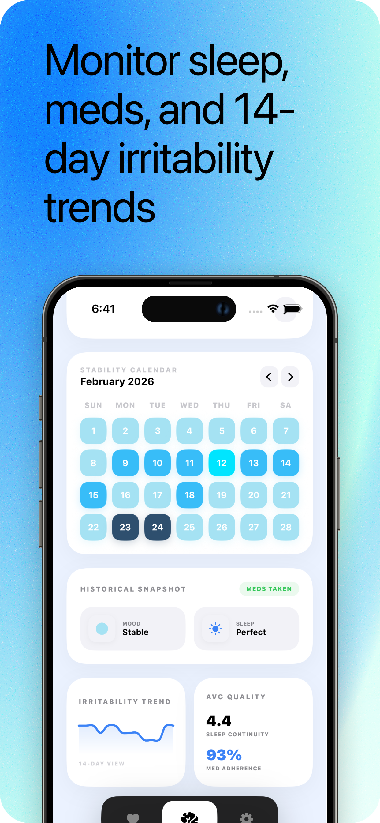 Polar Balance stability calendar screen